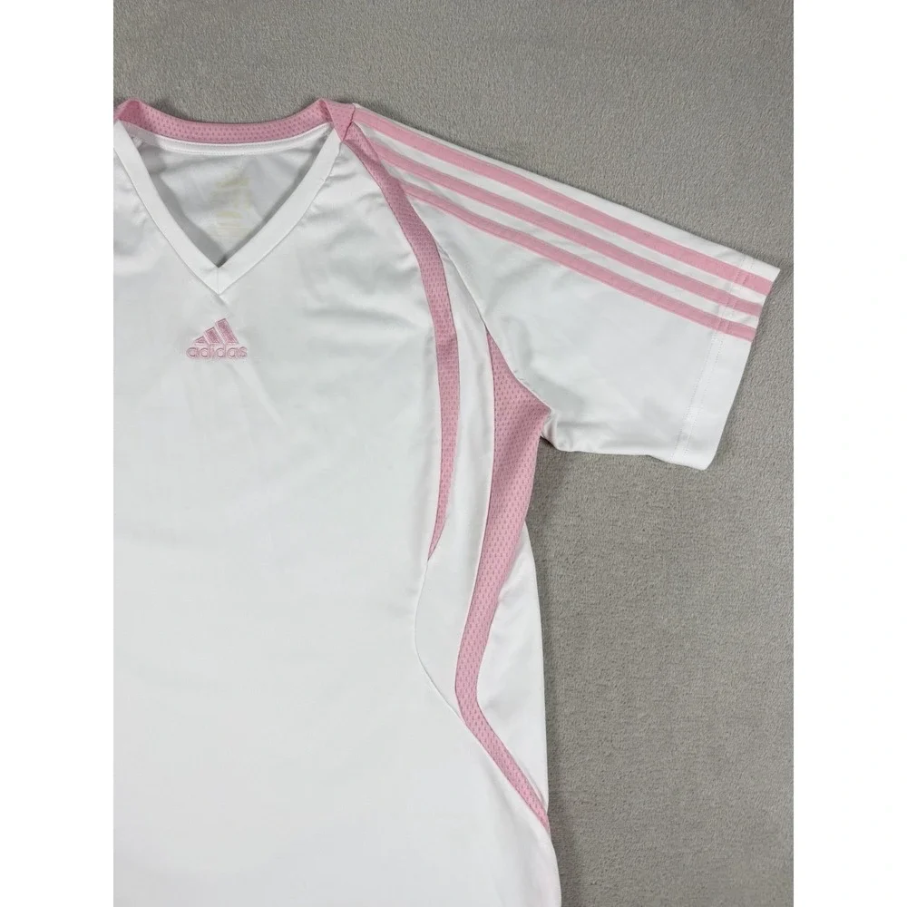 Vintage 2009 Adidas ClimaCool V-Neck Soccer Jersey White Pink Women's Size S - Picture 4 of 16